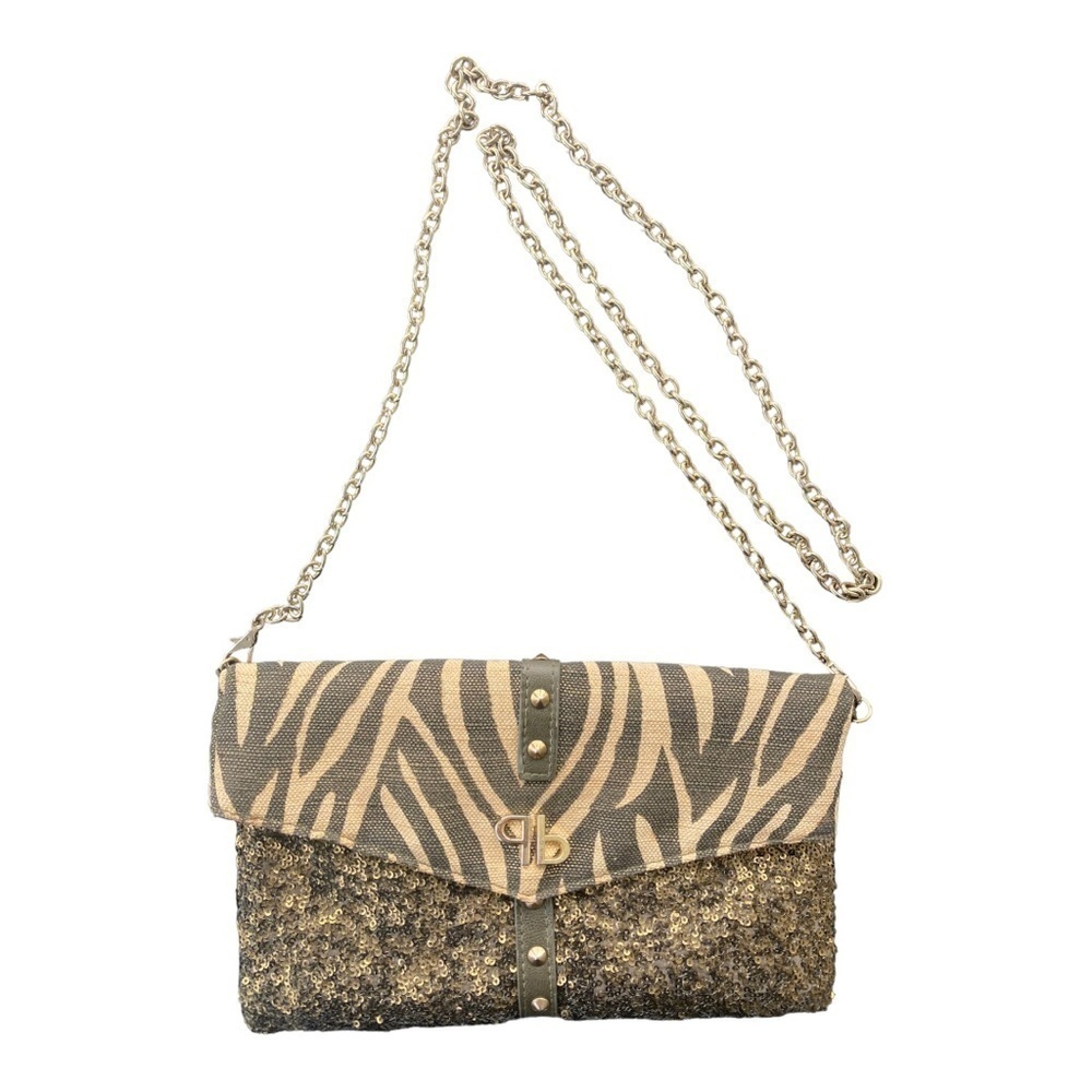 Pinko Shoulder Bag Clutch Animal Print and Sequins with Goldtone Chain